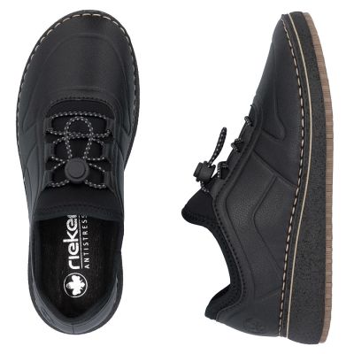 3. Skórzane półbuty damskie na podwyższeniu czarne Rieker 50960-00