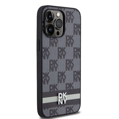 4. Etui DKNY Leather Checkered Mono Pattern & Printed Stripes na iPhone 14 Pro Max - czarne
