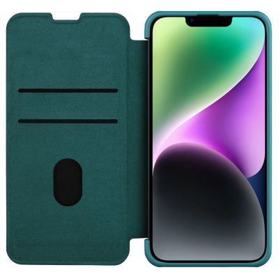 4. Nillkin Qin Leather Pro Case etui iPhone 14 Plus osłona na aparat kabura pokrowiec obudowa z klapką zielony