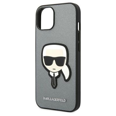 6. Etui Karl Lagerfeld Saffiano Karl's Head Patch na iPhone 14 Plus - srebrne