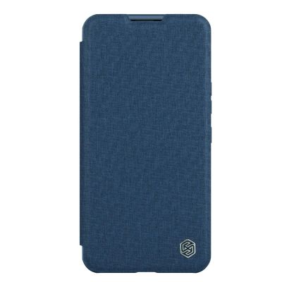 2. Nillkin Qin Cloth Pro Case etui do iPhone 14 Plus osłona na aparat kabura pokrowiec obudowa z klapką niebieski