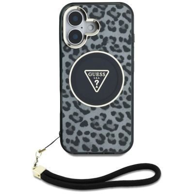 2. Etui Guess HC IML Leopard Triangle Cord Strap MagSafe do iPhone 16 - czarne