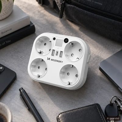 6. Rozgałęźnik sieciowy Wozinsky WRS-2B 4x AC 2x USB-A 2x USB-C 4000 W z lampką - biały