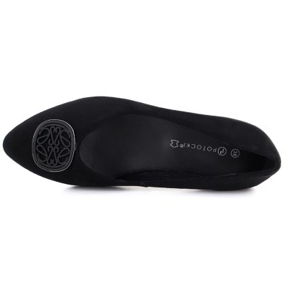 3. Baleriny damskie na ozdobnym obcasie czarne Potocki SZ12770