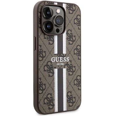 4. Etui Guess 4G Printed Stripes MagSafe na iPhone 15 Pro - brązowe