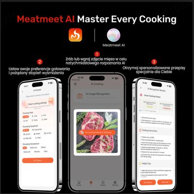11. Termometr kuchenny Meatmeet X Pro z aplikacją Bluetooth/WiFi do grilla piekarnika wędzarni - czarny