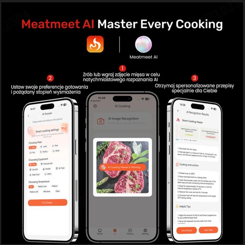 11. Termometr kuchenny Meatmeet X Pro z aplikacją Bluetooth/WiFi do grilla piekarnika wędzarni - czarny