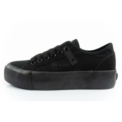 2. Lee Cooper buty sportowe damskie trampki z tkaniny platforma czarne