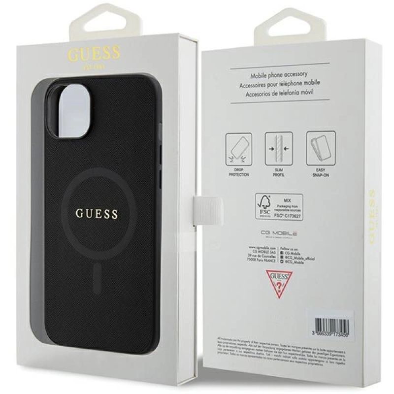 8. Etui Guess Saffiano MagSafe do iPhone 15 Plus - czarne