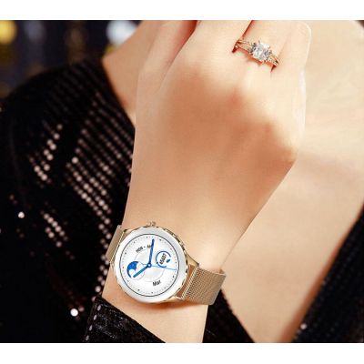 16. Smartwatch Damski Rubicon RNCF02-1 Srebrno-Srebrny + Czarny Silikonowy Pasek