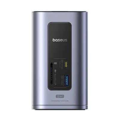 3. Stacja dokująca Baseus NU1 Air Spacemate hub 12w1 USB-C - 2xHDMI 4K@60Hz 2xUSB-C 10Gb/s 2xUSB-A 5Gb/s 2xUSB-A (480Mb/s) RJ45 SD/microSD 3.0 USB-C (PD) - szara