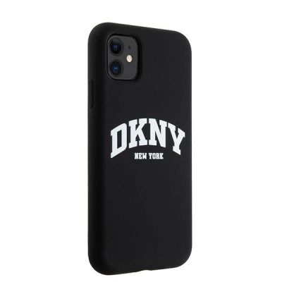 5. Etui DKNY Liquid Silicone White Printed Logo MagSafe na iPhone 11 / Xr - czarne