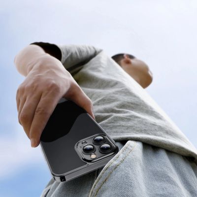 13. Baseus Frosted Glass Case etui pokrowiec do iPhone 13 Pro sztywna obudowa z żelową ramką czarny (ARWS000401)