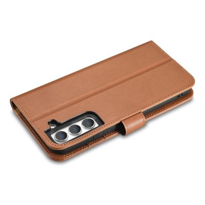 9. iCarer Haitang Leather Wallet Case skórzane etui do Samsung Galaxy S22+ (S22 Plus) portfel obudowa pokrowiec brązowy (AKSM05BN)