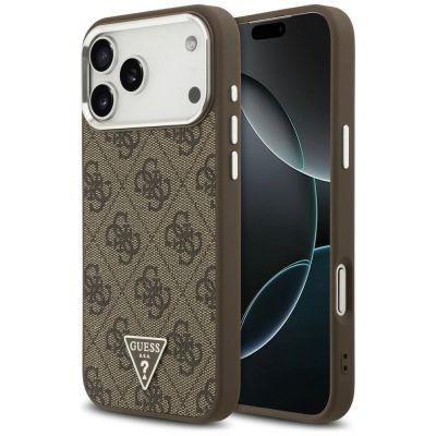 Etui Guess 4G Triangle Logo MagSafe na iPhone 18 Pro Max / 17 Pro Max - brązowo-srebrne