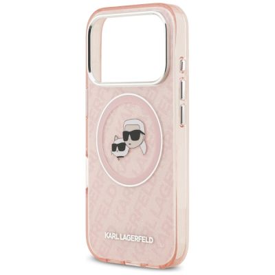6. Etui Karl Lagerfeld IML Glitter Karl & Choupette Heads Logo MagSafe do iPhone 17 Pro - różowe