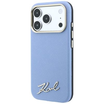 2. Etui Karl Lagerfeld Saffiano Small Script Metal Logo MagSafe na iPhone 17 Pro / 18 Pro - jasnoniebieskie