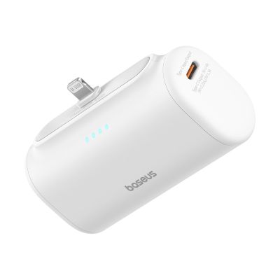 Powerbank Baseus Compact 5000mAh 20W ze złączem Lightning i gniazdem USB-C - biały