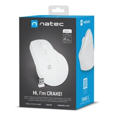 12. NATEC MYSZ WERTYKALNA CRAKE 2 BEZPRZEWODOWA 2400DPI BT 5.2 +2.4GHZ BIAŁA