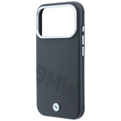6. Etui BMW Sign Inclined Deboss Letters MagSafe na iPhone 17 Pro Max / 18 Pro Max - szare