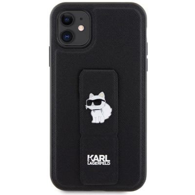 3. Etui Karl Lagerfeld Gripstand Saffiano Choupette Pins na iPhone 11 / Xr - czarne