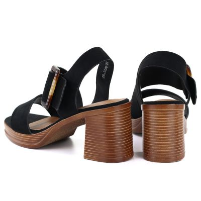 4. Sandały damskie zamszowe na słupku czarne Potocki 54307