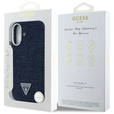 8. Etui Guess Denim Triangle Logo MagSafe na iPhone 16 - niebieskie