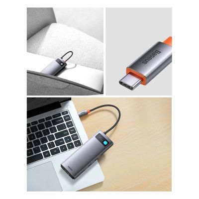 23. Baseus Metal Gleam Series stacja dokująca HUB 7 w 1 USB Typ C - 1 x HDMI / 1 x VGA / 3 x USB 3.2 Gen. 1 / 1 x Power Delivery / 1 x RJ-45 Ethernet szary (WKWG040013)