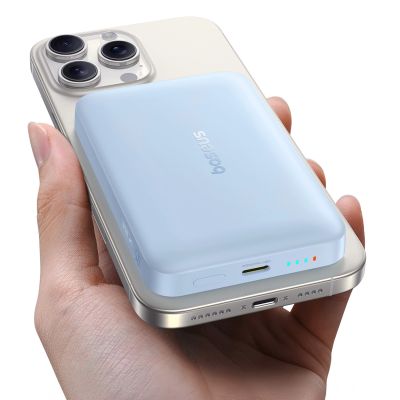 3. Powerbank Baseus EnerFill FM11 Ultra-Mini 10000mAh 22,5W indukcyjny kompatybilny z MagSafe z białym kablem Basus Simple USB-C 20V/3A 0,3m - niebieski