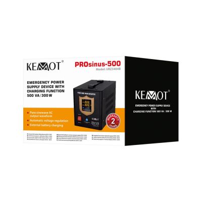 3. Zasilacz awaryjny KEMOT PROsinus-500 przetwornica z czystym przebiegiem sinusoidalnym i funkcją ładowania 12V 230V 500VA/300W - kolor czarny