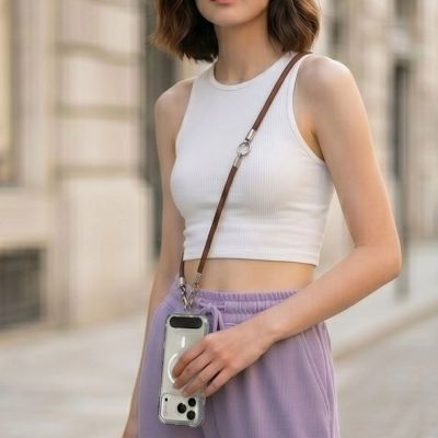 7. Smycz do telefonu Tech-Protect C10S Crossbody (114 cm) + na nadgarstek (31 cm) - brązowo-tytanowa