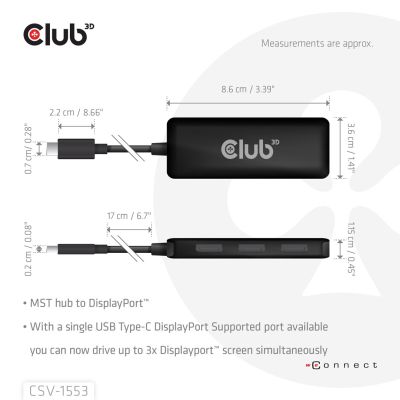 4. CLUB3D CSV-1553 huby i koncentratory USB Type-C Czarny