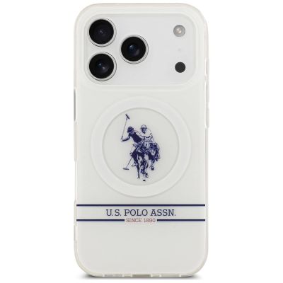 3. Etui US Polo DH and Bottom Stripe Logo MagSafe na iPhone 17 Pro - białe