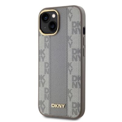 3. Etui DKNY Leather Checkered Mono Pattern MagSafe na iPhone 14 - beżowe