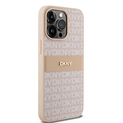 4. Etui DKNY Leather Mono Stripe & Metal Logo na iPhone 15 Pro Max - różowe