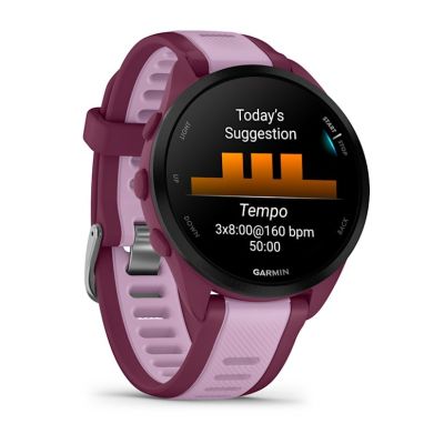 10. Zegarek sportowy Garmin Forerunner 165 Music AMOLED 43mm Berry Lilac