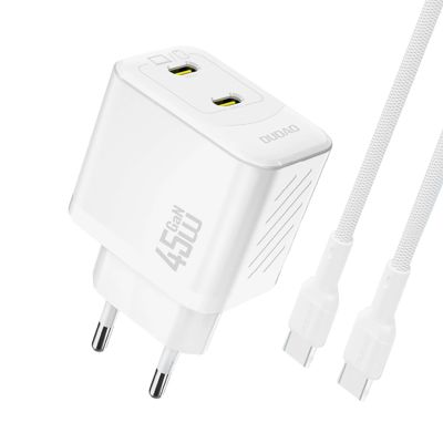 Ładowarka sieciowa Dudao A28PCEU PD 45W GaN 2xUSB-C z kablem USB-C - biała