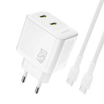 Ładowarka sieciowa Dudao A28PCEU PD 45W GaN 2xUSB-C z kablem USB-C - biała