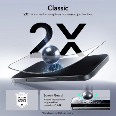 4. Szkło hartowane ESR UltraFit Tempered Glass 2-pack na iPhone 16 Pro / 17 - przezroczyste