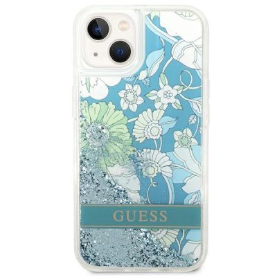 3. Etui Guess Flower Liquid Glitter na iPhone 14 Plus - zielone