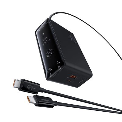 Ładowarka sieciowa Baseus Digital GaN 3xUSB-C 1xUSB-A 240W z kablem zasilającym - czarna