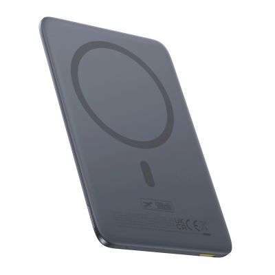 Powerbank Baseus PicoGo AM41 5000mAh 20W ultra-cienki, kompatybilny z MagSafe z czarnym kablem Baseus Simple USB-C 60W 30cm - szary