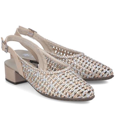 5. Sandały damskie metaliczne beżowe Rieker 47078-90