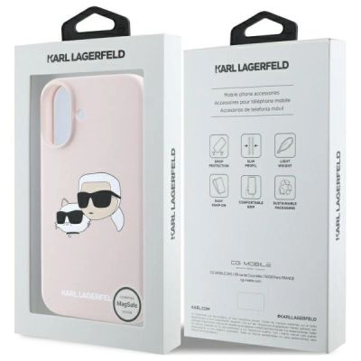 8. Etui Karl Lagerfeld Silicone nauble Heads Print MagSafe na iPhone 16 - różowe