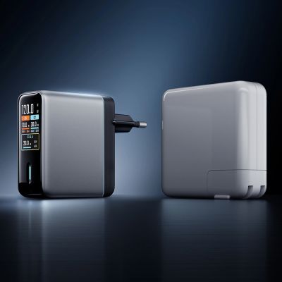 4. Ładowarka sieciowa Cuktech AD1204U 120 W z wyświetlaczem i kablem USB-C - srebrna