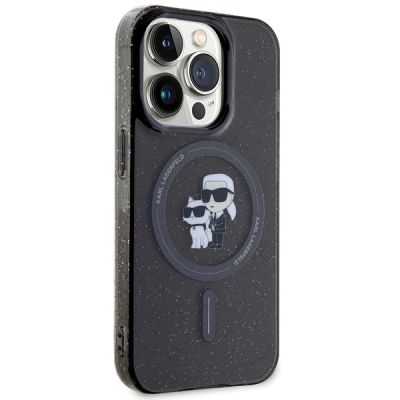 4. Etui Karl Lagerfeld Karl&Choupette Glitter MagSafe na iPhone 15 Pro - czarne