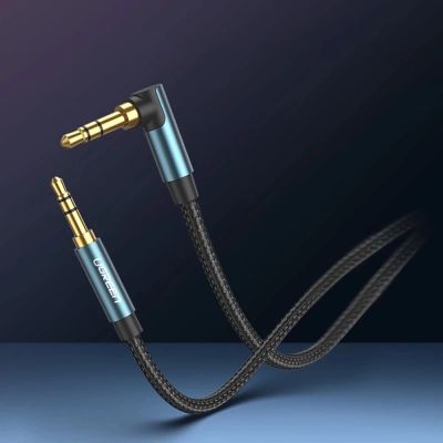 18. Ugreen kątowy kabel AUX 2 x mini jack 3,5 mm 1,5m niebieski (AV112)