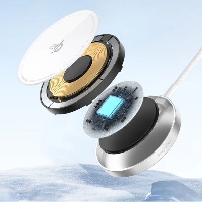 4. Ładowarka bezprzewodowa Baseus Simple Mini4 Air Qi2 15 W magnetyczna - srebrna