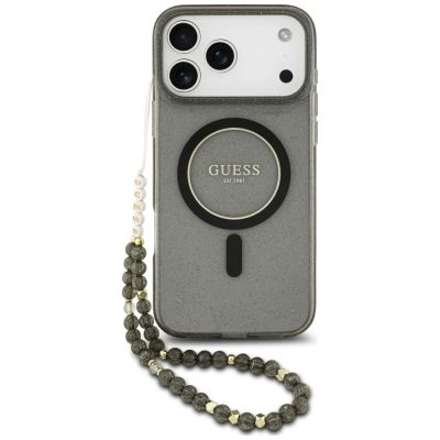 Etui Guess IML Glitter Pearl Strap MagSafe na iPhone 18 Pro / 17 Pro - czarne