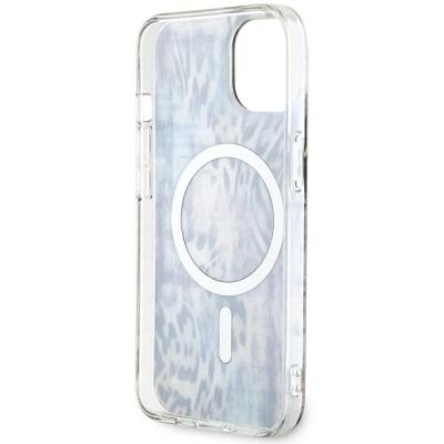 7. Etui Guess Leopard MagSafe na iPhone 14 - niebieskie